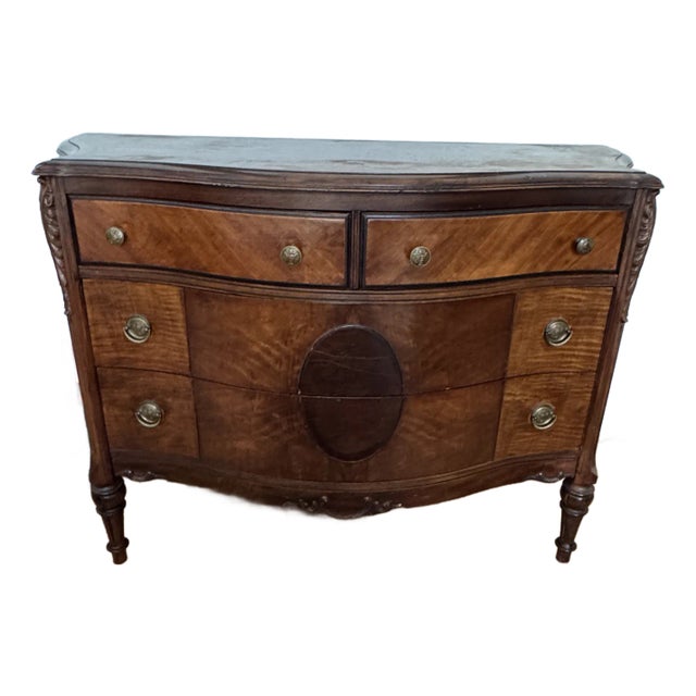 Antique Burled Walnut and Inlaid Marquetry Dresser Chest of Drawers For Sale