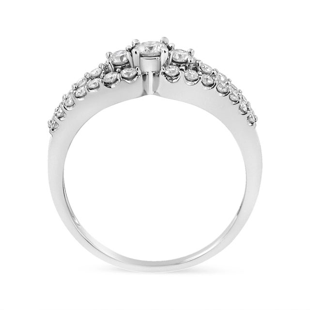 Haus of Brilliance 10K White Gold 1/2 Cttw Round Cut Diamond Three Stone Split Shank Band Ring (H-I Color, SI1-SI2 Clarity) - Size 6 For Sale - Image 4 of 6
