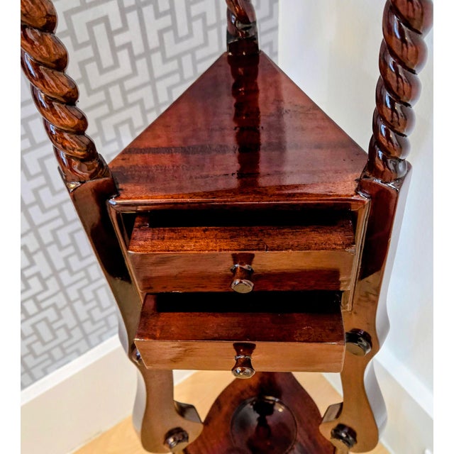 Mid 20th Century Georgian-Style Mahogany Plant Stand With Barley Twist Legs, 2 Drawers & Undershelf For Sale - Image 9 of 12