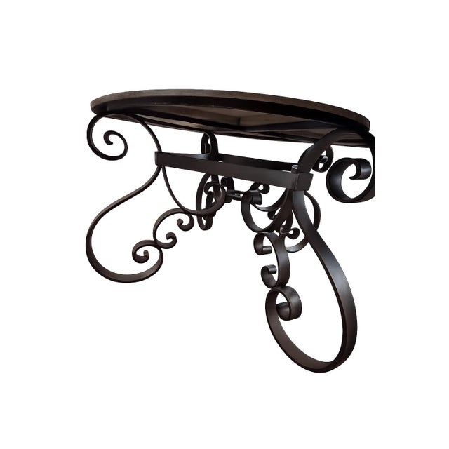 Rustic European Large 71” Hand-Hammered Copper Top Dining Table With Wrought Iron Scroll Base For Sale - Image 3 of 8