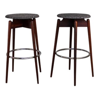 1950s Mid Century Modern Walnut Bar Stools - a Pair For Sale