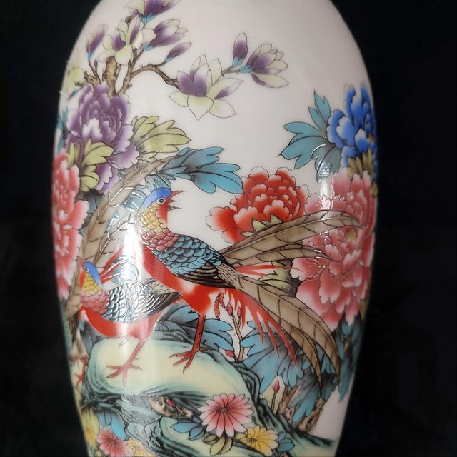 Chinese Ceramic Vase,Famille Rose Porcelain Vase Hand Painted Flowers and Birds Pattern For Sale - Image 11 of 11