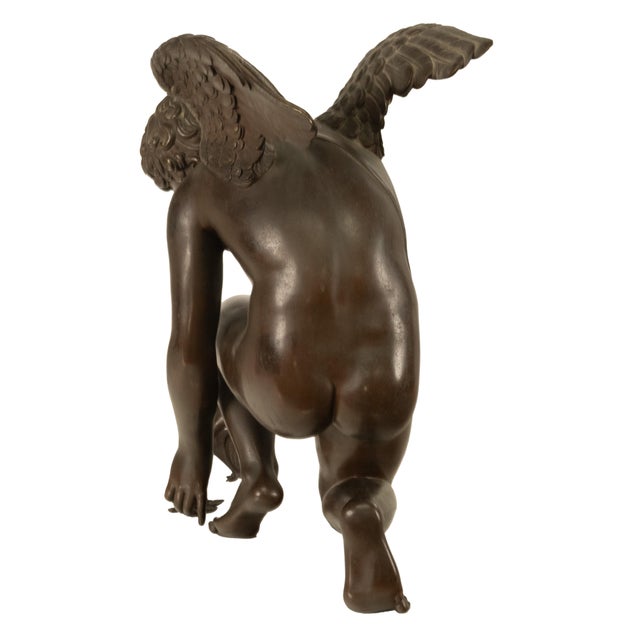 Monumental Antique French Bronze Sculpture Statue Cupid & Marble Ormolu Pedestal by Antoine-Denis Chaudet, 1870 - Set of 2 For Sale In Portland, OR - Image 6 of 18