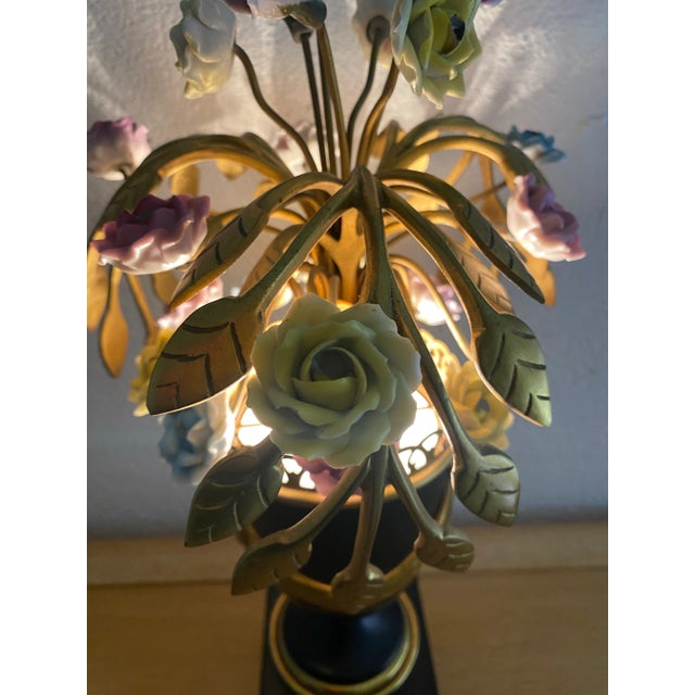 Mid Century Vintage Italian Brass and Porcelain Whimsical Decorator Table Lamp For Sale - Image 10 of 11