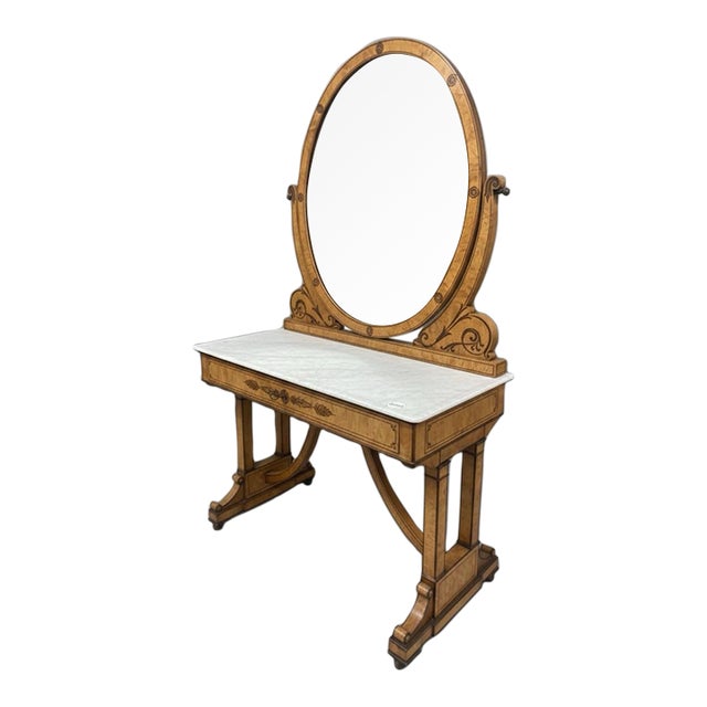 19th Century Neoclassical Biedermeier Style Satinwood & Marble Dressing Table For Sale