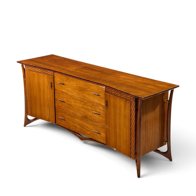 Vladimir Kagan Style Mid Century Sculptural Walnut Lowboy Dresser For Sale - Image 9 of 9