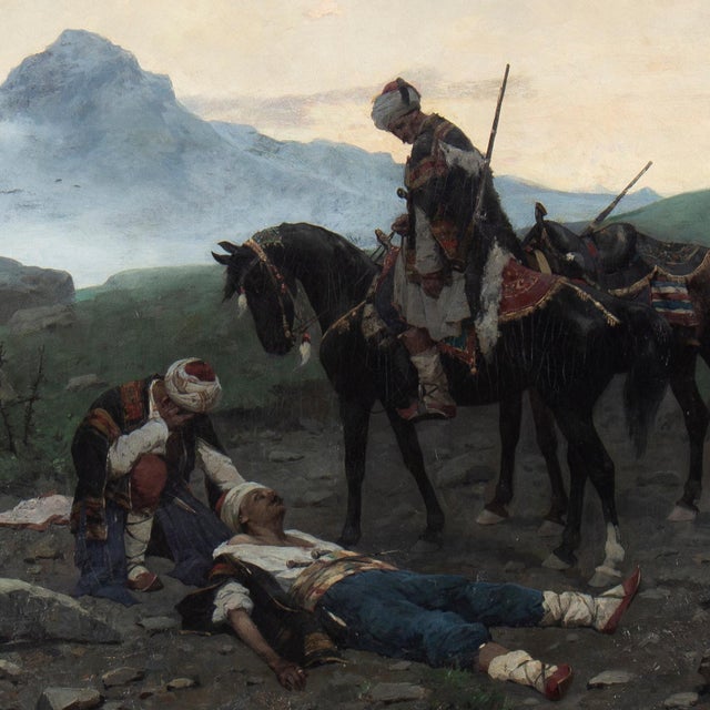 Franz Roubaud, Soldiers in Caucasus, 1883, Painting, Framed For Sale - Image 3 of 5