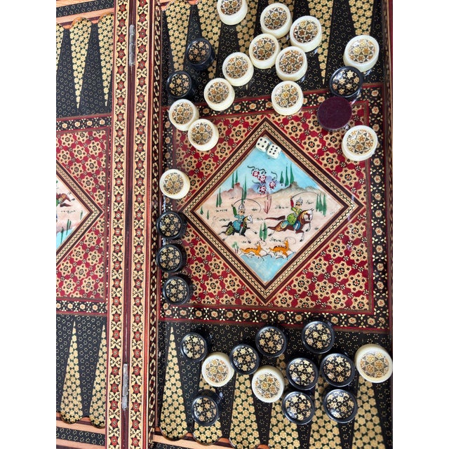 Persian Khatamkari Backgammon and Chess Box For Sale - Image 14 of 18