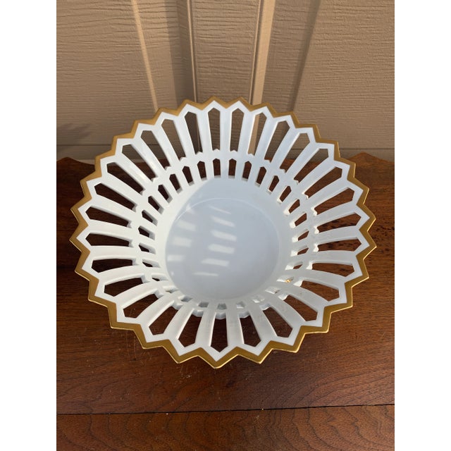 Gold Reticulated Porcelain Basket With Gilt Detail and Lion Paw Feet For Sale - Image 8 of 10