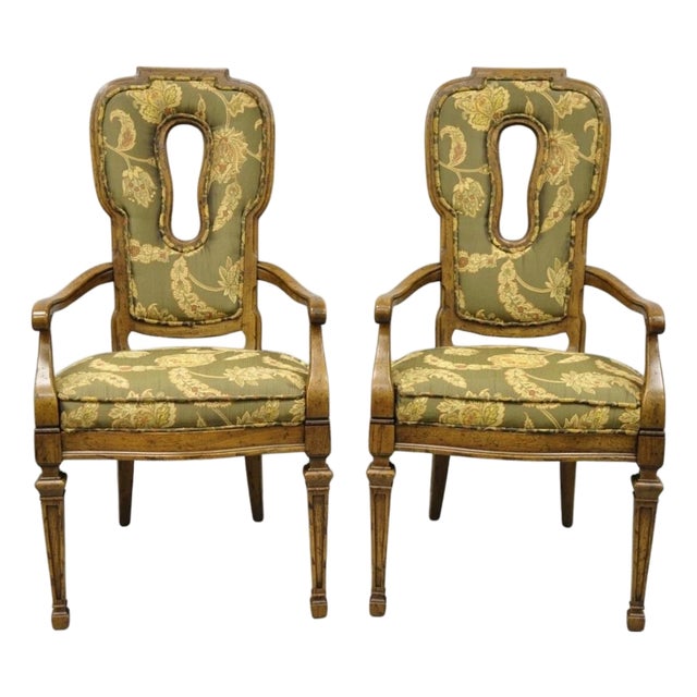 Vintage Hollywood Regency Keyhole Back Fireside Lounge Arm Chairs - A Pair For Sale