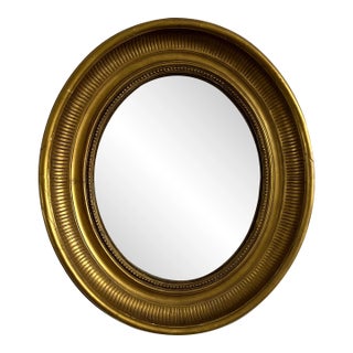 Gorgeous Large Architectural Antique Gold Painted Oval Beveled Mirror For Sale