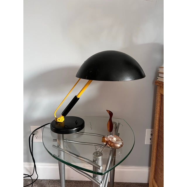 1930s Karl Träbert Designed Black and Yellow Dome Metal Desk Lamp, Vintage Bauhaus For Sale - Image 11 of 12