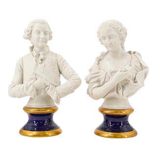 Early 20th Century Pair of KPM Porcelain Busts of King and Queen Signed P. Frank For Sale