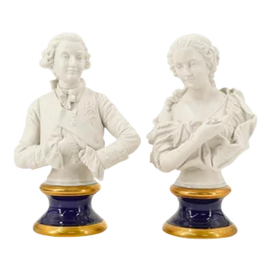 Early 20th Century Pair of KPM Porcelain Busts of King and Queen Signed P. Frank