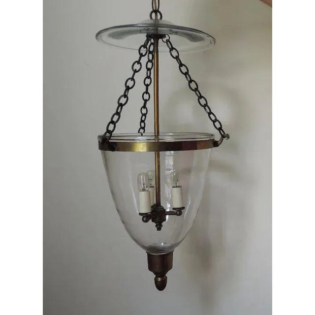 Glass 19th Century English Bell Jar Glass Hall Smoke Shade Electrified Lantern For Sale - Image 7 of 11