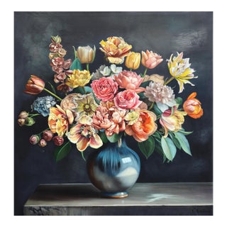 When I Imagine Your Hand in Mine - Original Textured Floral Bouquet Still Life Oil Painting For Sale