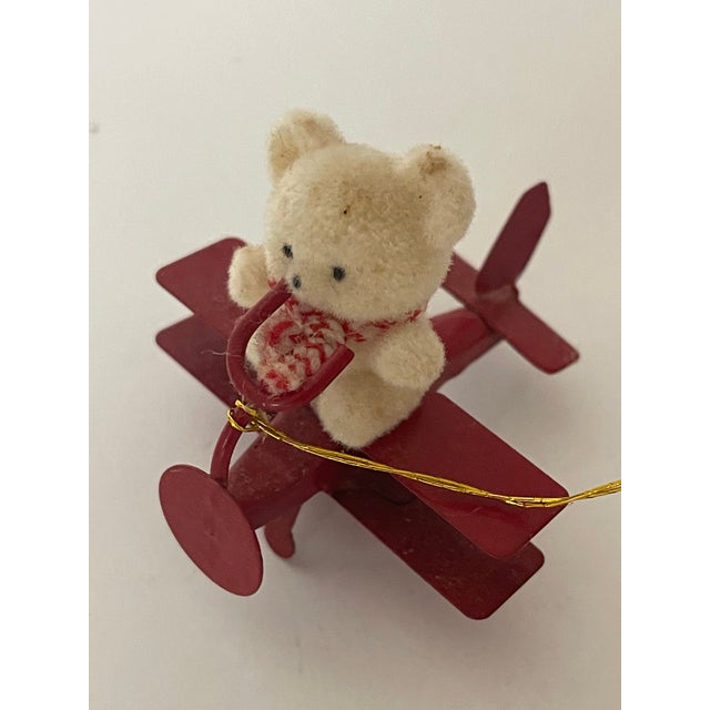 Traditional Vintage Miniature Teddy Bear Arroplane Christmas Ornament For Sale - Image 3 of 4