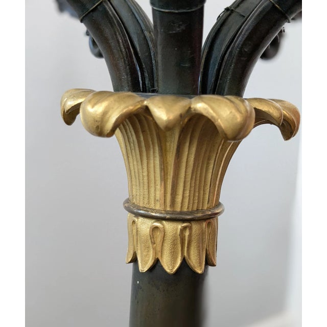 French Empire Bronze Dore Candelabrum Featuring a Gilt Flame Finial; Possibly Thornier For Sale - Image 4 of 9