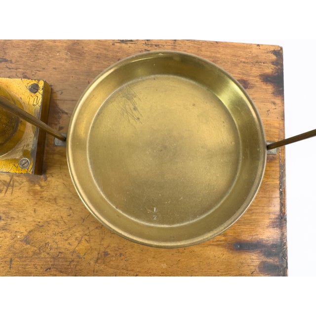 Brass Antique Laboratory Precision Balance Scale, Brass & Wooden Base, Germany, Circa 1900 For Sale - Image 8 of 18