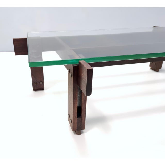 Walnut Coffee Table with Rectangular Glass Top, Italy, 1950s For Sale - Image 9 of 15