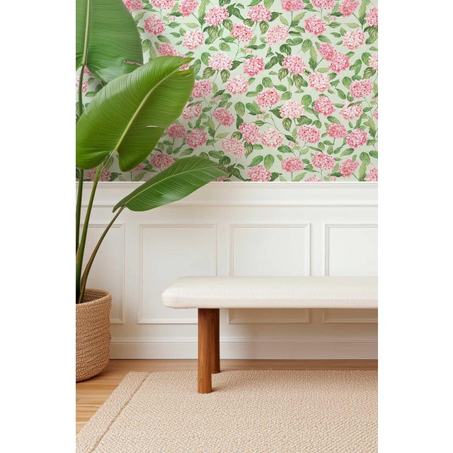 Pink Hydrangea Blooms Floral Grasscloth Wallpaper by House Party | Gatsby Pink | 8 Yards For Sale - Image 8 of 8