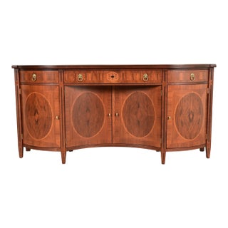 John Widdicomb Neoclassical Mahogany and Burl Wood Sideboard Credenza or Bar Cabinet, Newly Refinished For Sale