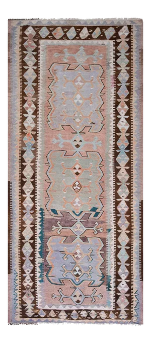 Hand Woven Turkish Oushak Kilim Flat Weave Wool Rug 5'1" X 11'10"