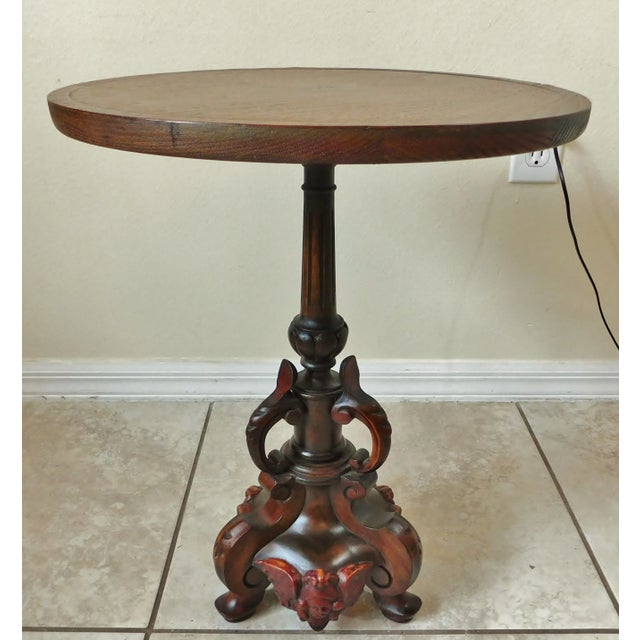 Chestnut Antique Cherub Putti Figural Carved Mahogany Wood Pedestal Accent Table For Sale - Image 8 of 11