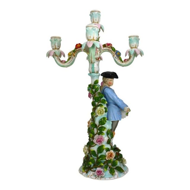 Pair 21" Meissen Style Figural & Floral Porcelain Candelabras C1890 For Sale - Image 18 of 18