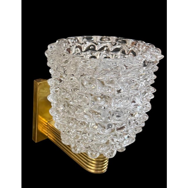 Art Deco Brass-Mounted Rostrato Murano Glass Sconces from Barovier, 1940s, Set of 2 For Sale - Image 9 of 10