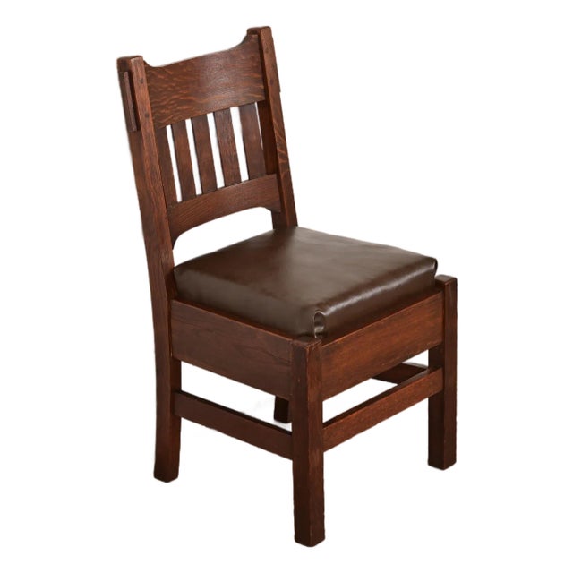 Stickley Brothers Style Antique Mission Oak Arts & Crafts Side Chair or Desk Chair, Circa 1910 For Sale