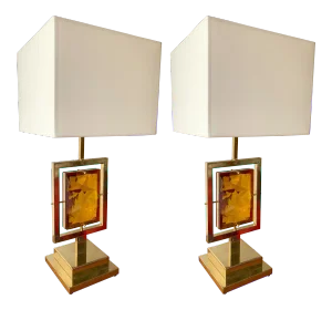 Contemporary Murano Glass Brass Lamps - a Pair
