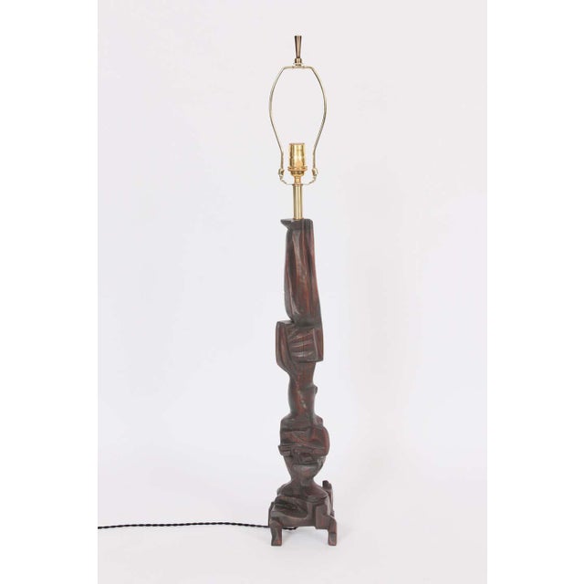 Wood 1969 Tall Smokey Tunis Hand Carved Poplar Table Lamp For Sale - Image 7 of 13