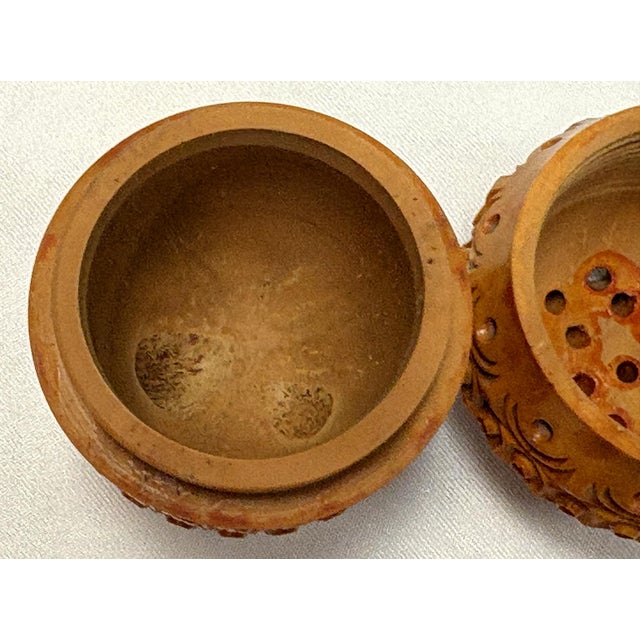 Brown 19th Century Victorian Corozo Egg Rosary Case/ Threaded & Pierced Wood Box For Sale - Image 8 of 13