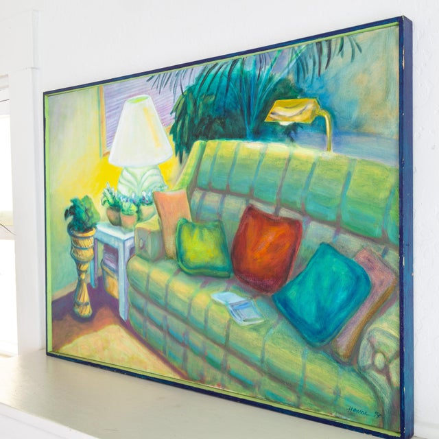 Wood Fauvist Painting of a Living Room Interior Still Life Signed Henson For Sale - Image 7 of 10