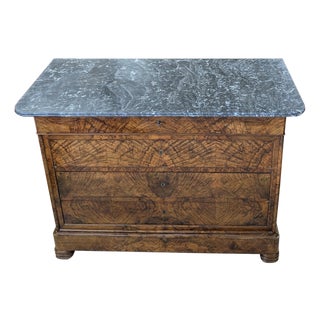Antique French Louis Philippe Burl Walnut Marble-Top Commode, Circa 1850’s For Sale