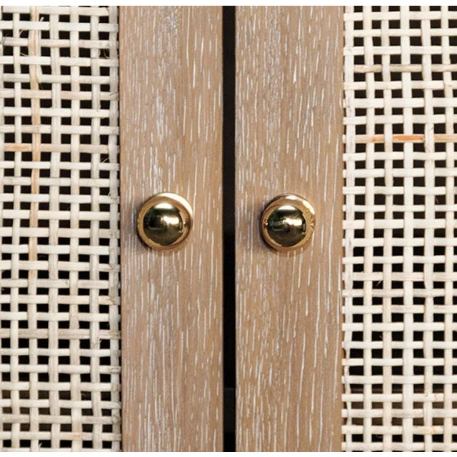 Hollywood Regency Matthew Izzo Home Alden Cerused Oak and Cane Two Door Cabinet For Sale - Image 3 of 4
