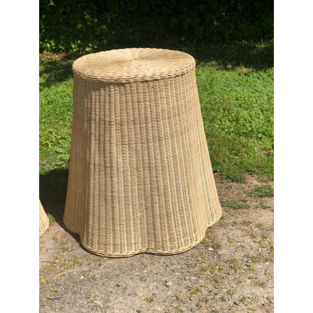1970s Pair of Vintage Trompe L'oeil Draped Wicker "Ghost" Side Table For Sale - Image 5 of 10