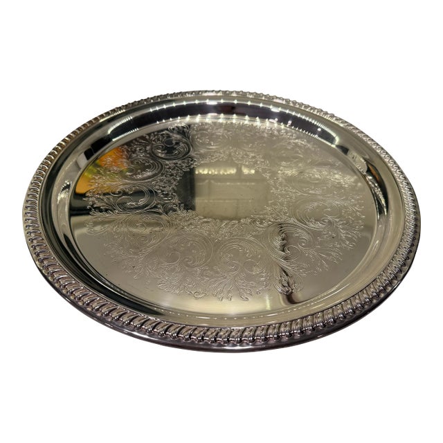 Vintage Sheridan Round Silverplate Tray For Sale