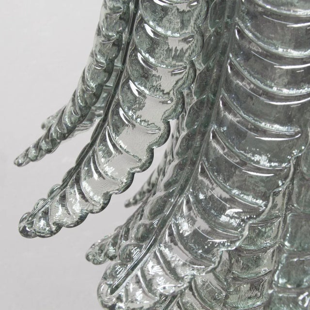 Teal Large Suspension Chandelier with Green Murano Glass Leaves, 1990s For Sale - Image 8 of 11