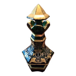 Antique Moser Bohemian Glass Emerald Green Perfume Bottle For Sale