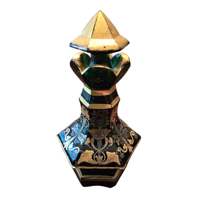 Antique Moser Bohemian Glass Emerald Green Perfume Bottle For Sale