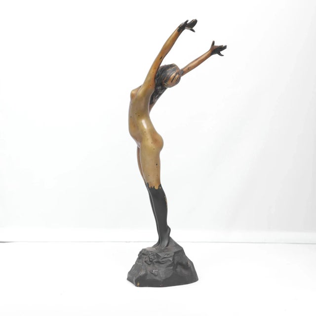 1930s 1930s Nude Female Figure Stretching Bronze Statuette For Sale - Image 5 of 8