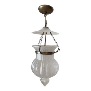 Etched Frosted Glass Brass Pendant Light For Sale