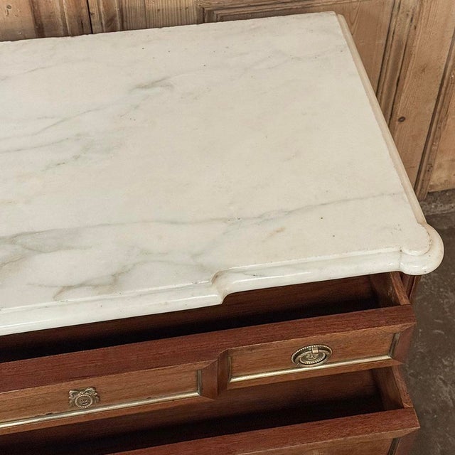 Antique French Louis XVI Mahogany Commode With Carrara Marble For Sale - Image 13 of 14
