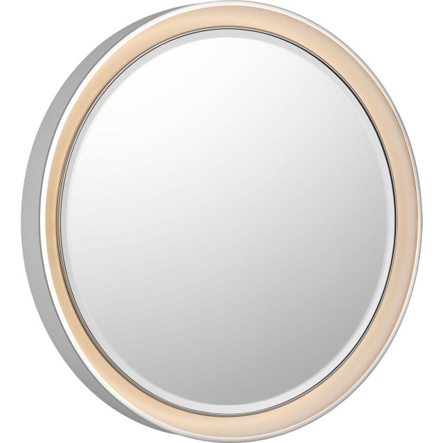 Transitional Thomas O'Brien for Visual Comfort Signature Tricia 24" Illuminated Round Mirror in Matte White and Polished Nickel For Sale - Image 3 of 11