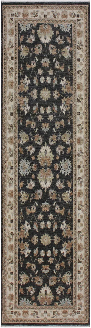 1990s Boho Chic Gray/Ivory Hand-Knotted Wool Rug - 2′8″ × 8′1″