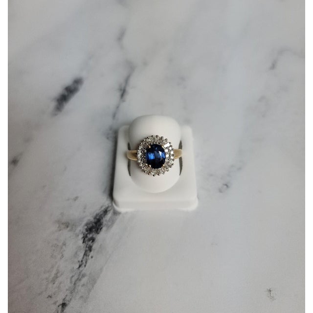 Sapphire Diamond Engagement Ring 1.80cttw 14K Yellow Gold, Size 7 For Sale - Image 4 of 4