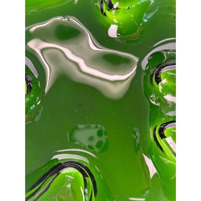 Glass Ikebana Bowl in Green Art Glass by Michael Bang for Holmegaard, Denmark, 1975 For Sale - Image 7 of 10