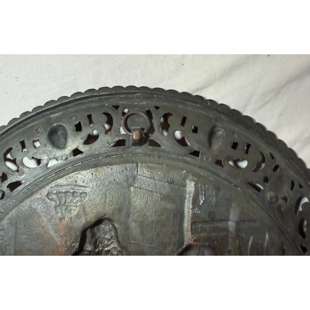 Large Antique Ornate Bronze Patinated Metal Relief Wall Charger Plaque Romeo For Sale - Image 9 of 10